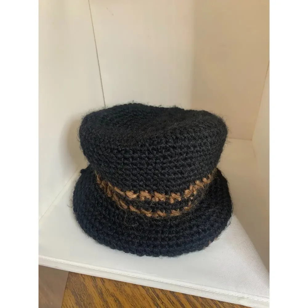 Jotaro Kujo Black Crochet Hat with Gold & Blue Embellishments